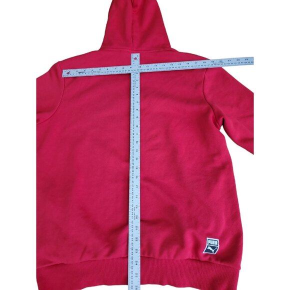 Mens Puma Embossed Cottton Blend  Red Drawstring Hoodie Hooded Sweatshirt US L - Picture 3 of 5